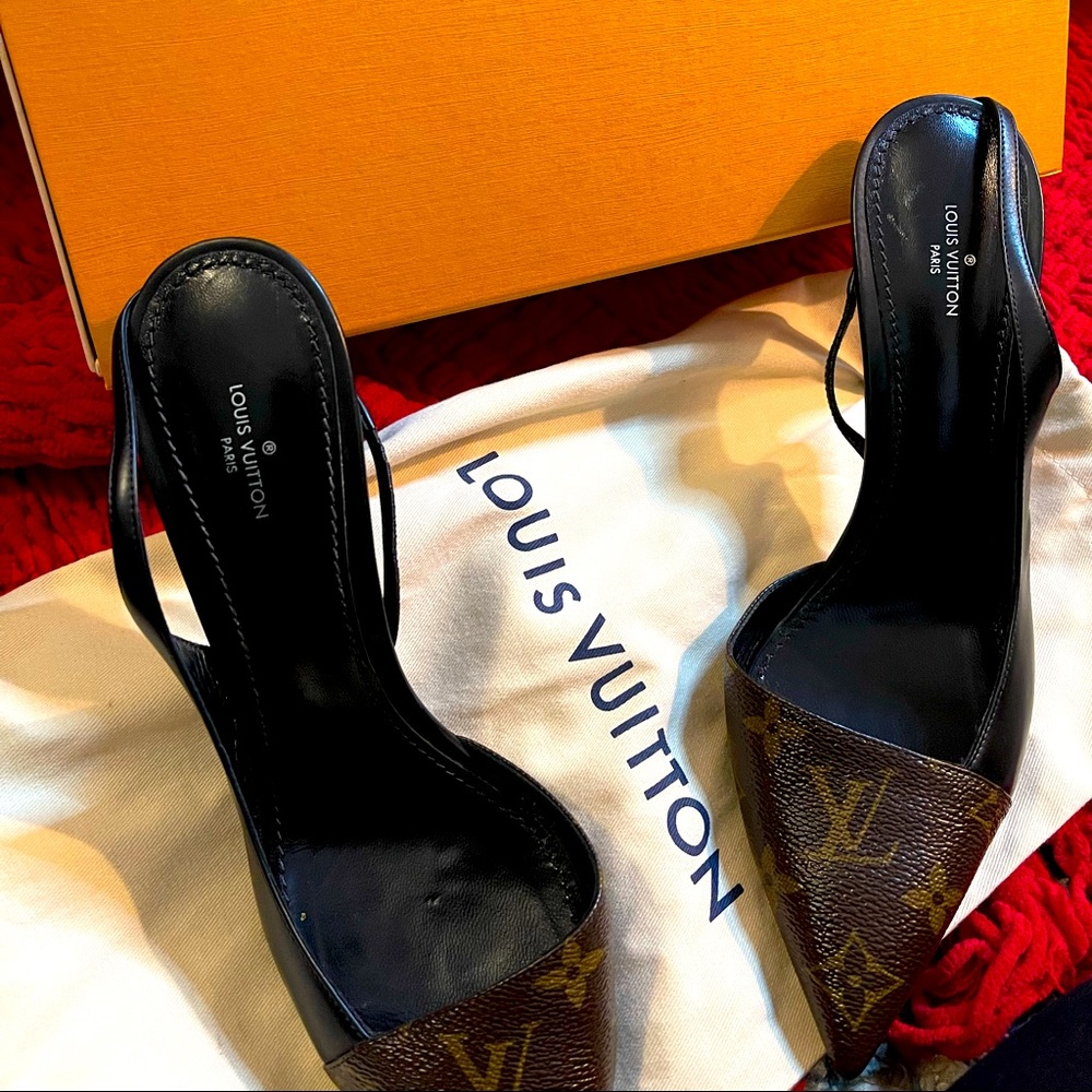 Louis Vuitton sling back with monogram canvas 3.9 inch heel